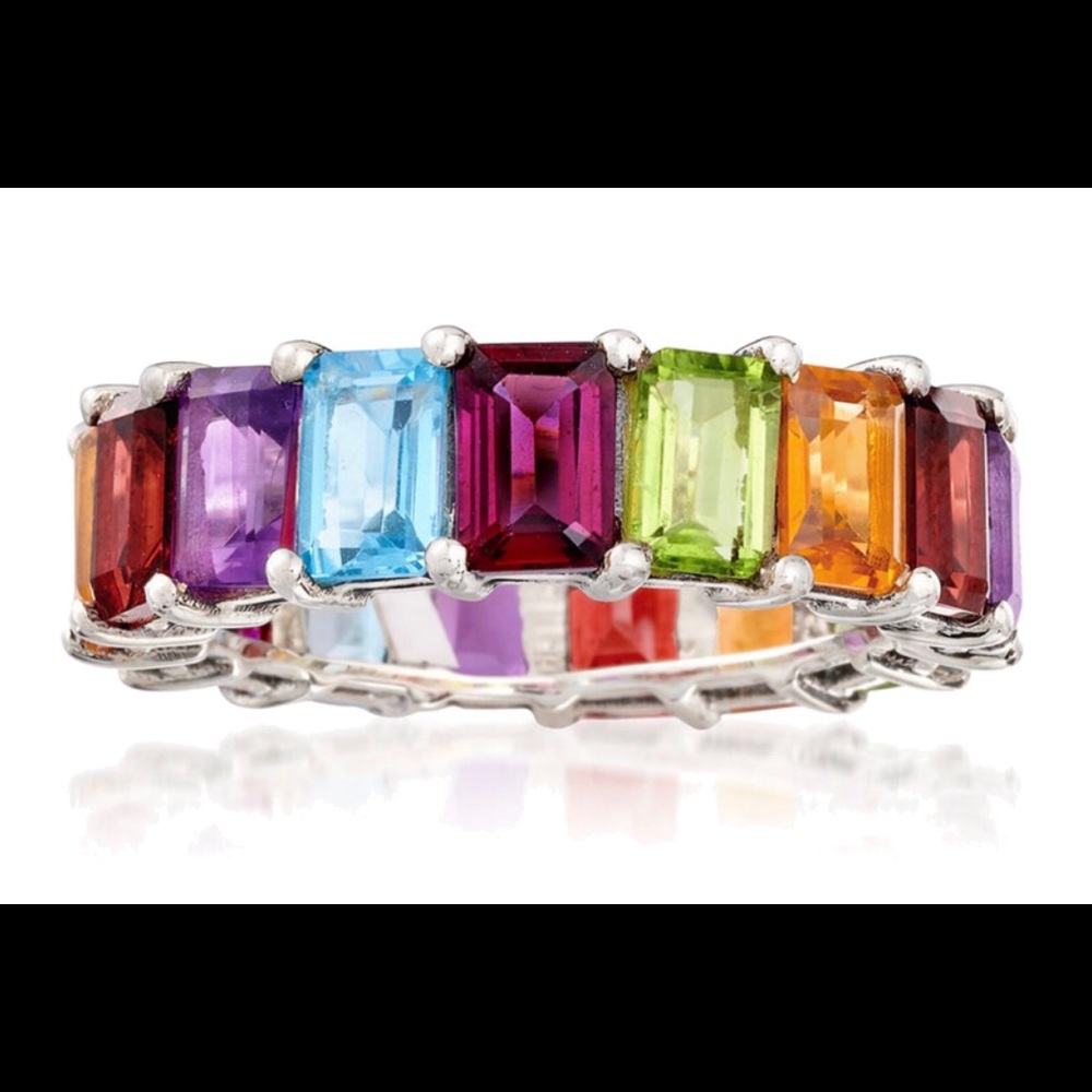 multi gemstone eternity band in sterling silver